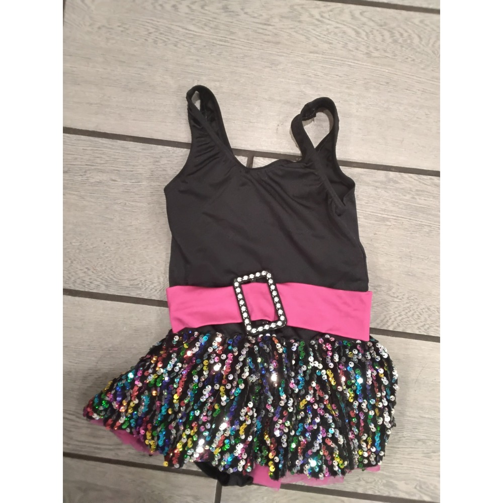 Weissman Kids Black Pink Rainbow Sequin Tutu Dance Leotard Costume SC